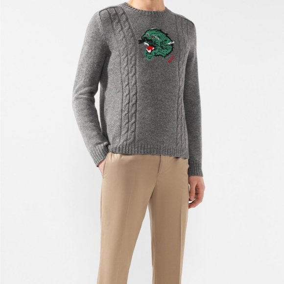 Gucci Panther Embroidered Knit Sweater in Gray NEW WITH TAGS - Picture 5 of 6